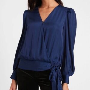 Banana Republic | Satin Faux Wrap Side Tie Blouse Top Peacock Blue Medium